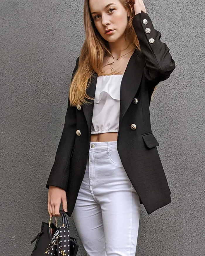 Women Coats and Jackets Belle and Bloom Princess Polina Textured Weave Blazer 8211 Black
