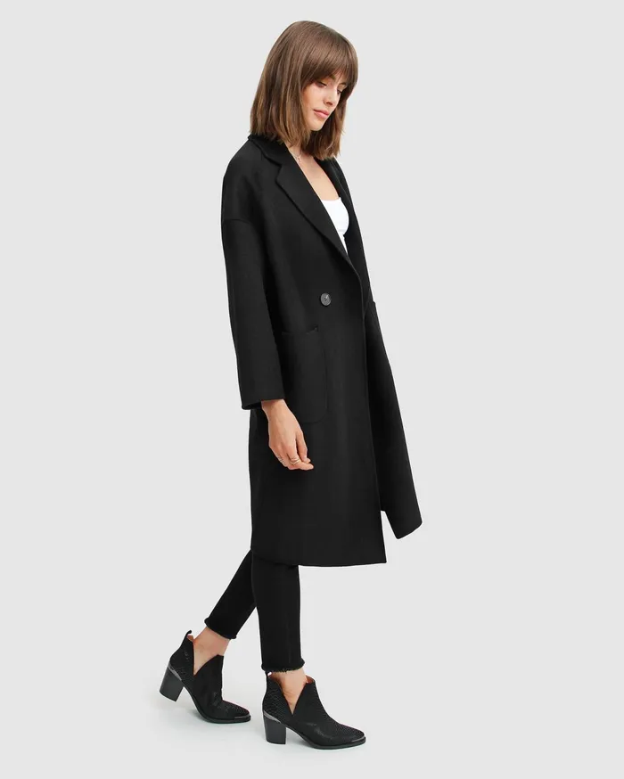 Women Coats and Jackets Belle and Bloom Publisher DoubleBreasted Wool Blend Coat 8211 Black