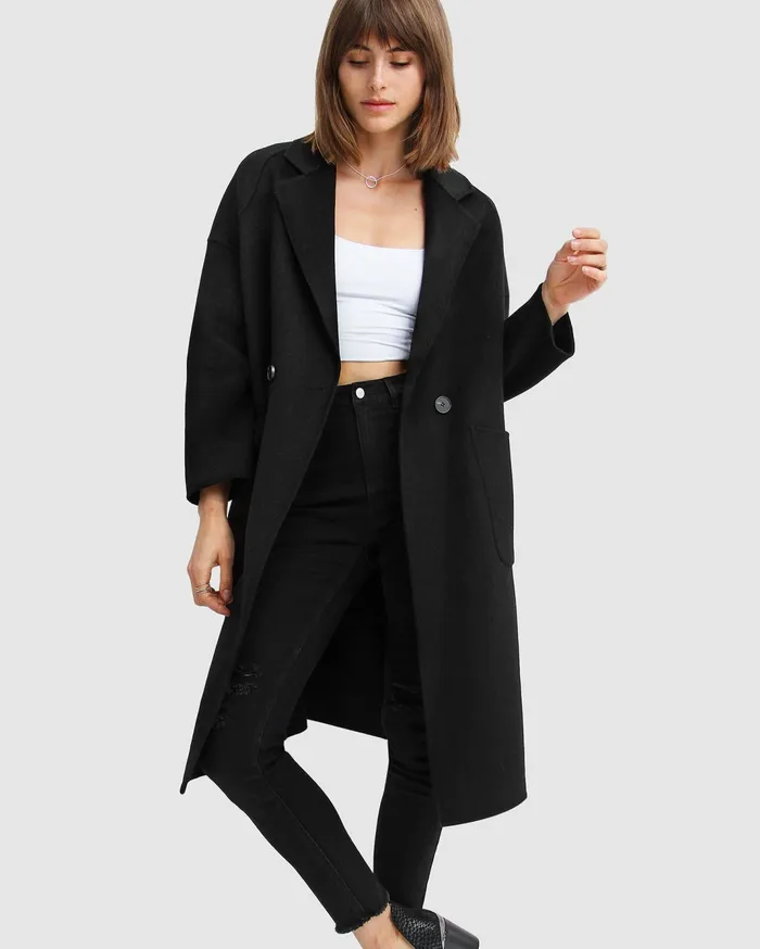 Women Coats and Jackets Belle and Bloom Publisher DoubleBreasted Wool Blend Coat 8211 Black