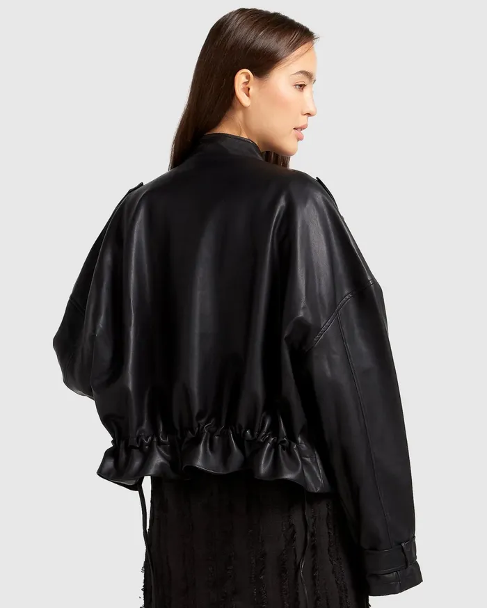 Women Coats and Jackets Belle and Bloom Reload Draped Leather Look Jacket 8211 Black
