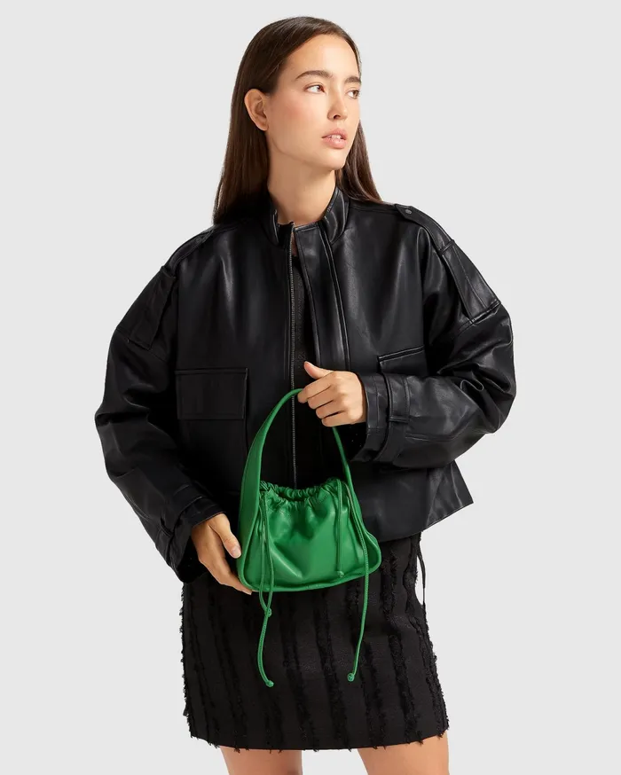 Women Coats and Jackets Belle and Bloom Reload Draped Leather Look Jacket 8211 Black