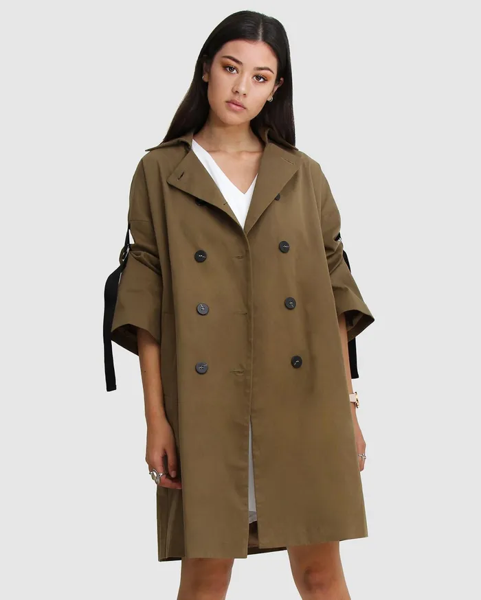 Women Coats and Jackets Belle and Bloom Russian Romance Oversized Trench Coat 8211 Military