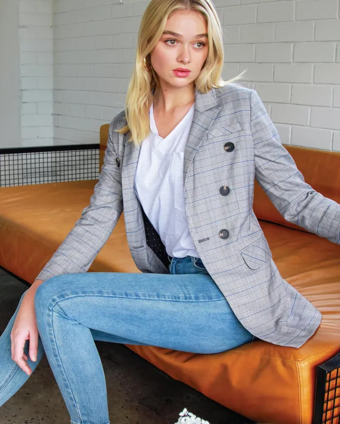 Women Coats and Jackets Belle and Bloom Too Cool For Work Plaid Blazer 8211 Charcoal