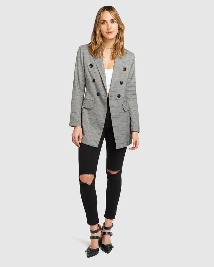 Women Coats and Jackets Belle and Bloom Too Cool For Work Plaid Blazer 8211 Charcoal