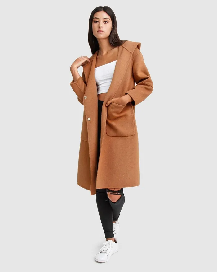 Women Coats and Jackets Belle and Bloom Walk This Way Wool Blend Oversized Coat 8211 Camel
