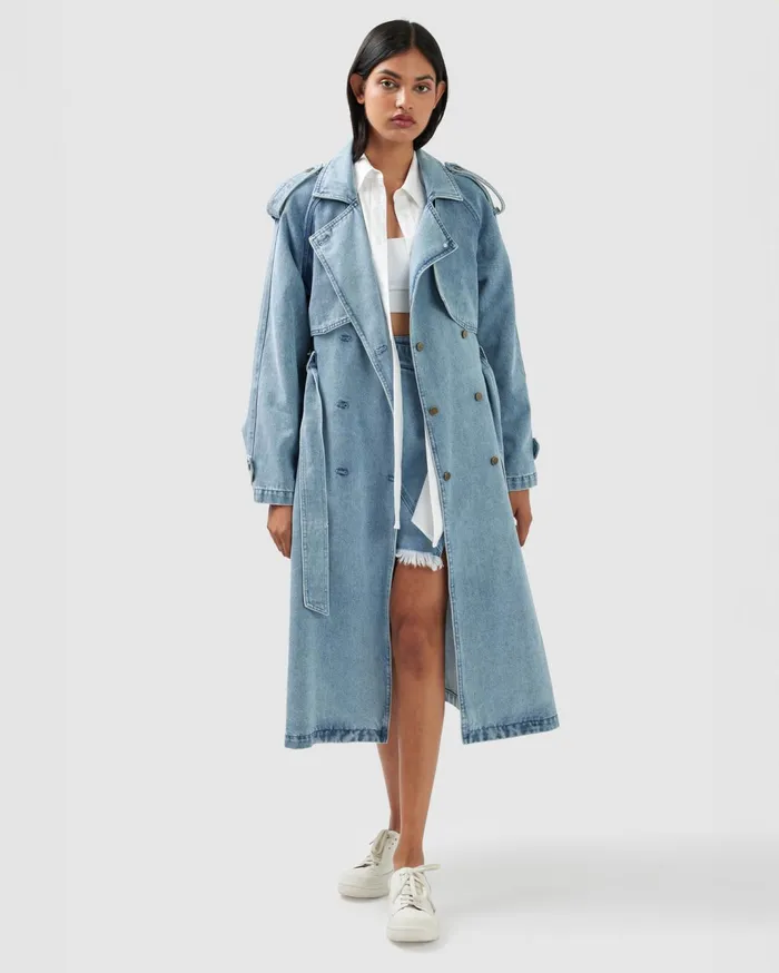 Women Coats and Jackets Belle and Bloom Wild Skies Denim Trench 8211 Stonewash