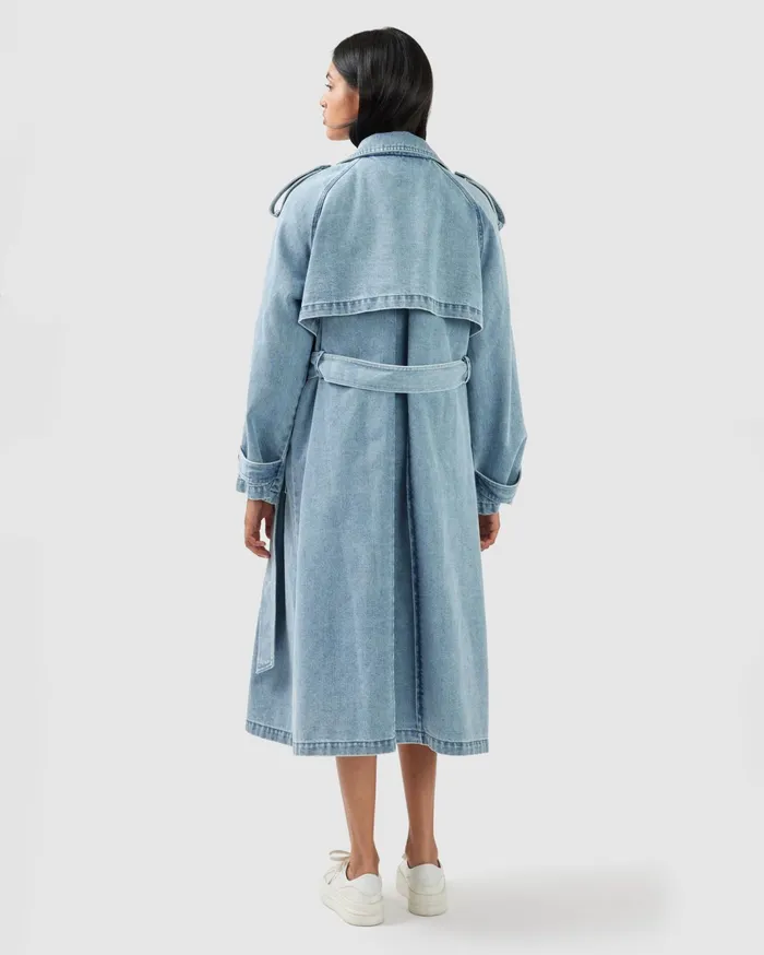 Women Coats and Jackets Belle and Bloom Wild Skies Denim Trench 8211 Stonewash