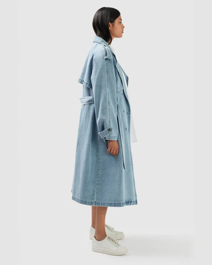 Women Coats and Jackets Belle and Bloom Wild Skies Denim Trench 8211 Stonewash