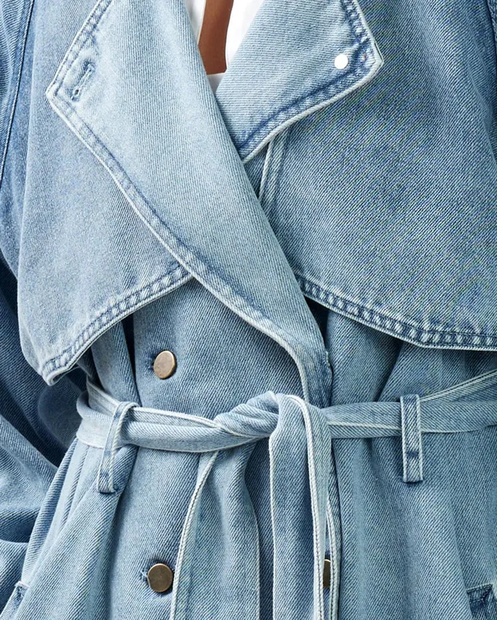 Women Coats and Jackets Belle and Bloom Wild Skies Denim Trench 8211 Stonewash