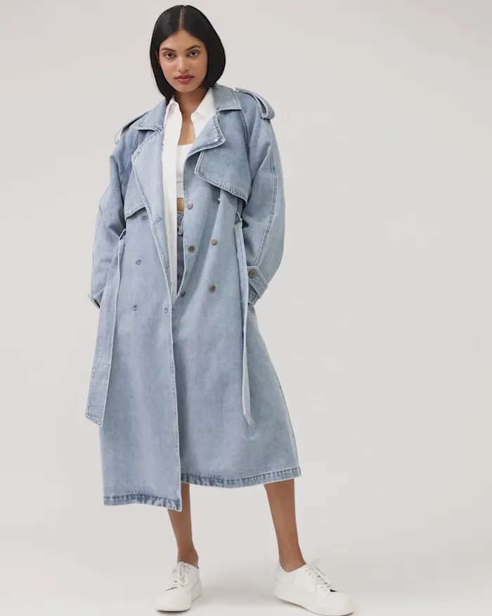 Women Coats and Jackets Belle and Bloom Wild Skies Denim Trench 8211 Stonewash