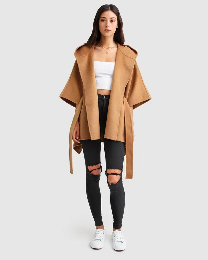Women Coats and Jackets Belle and Bloom Wool Blend Cape Coat Camel