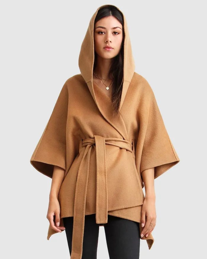 Women Coats and Jackets Belle and Bloom Wool Blend Cape Coat Camel