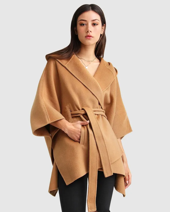 Women Coats and Jackets Belle and Bloom Wool Blend Cape Coat Camel