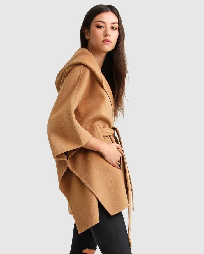 Women Coats and Jackets Belle and Bloom Wool Blend Cape Coat Camel