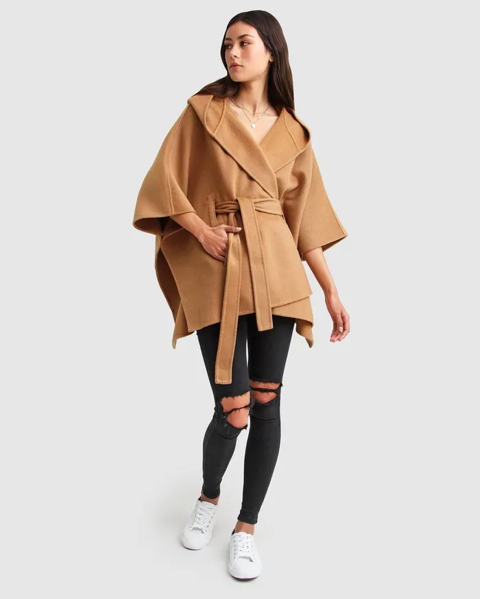 Women Coats and Jackets Belle and Bloom Wool Blend Cape Coat Camel