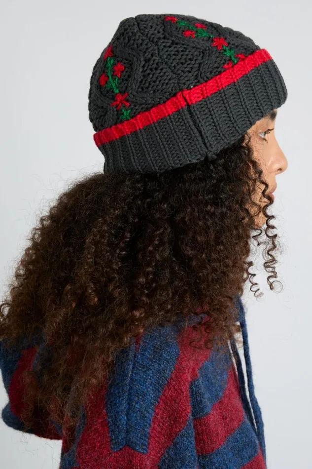 Women Cold Weather Accessories Damson Madder Cable Knit Grandpa Beanie