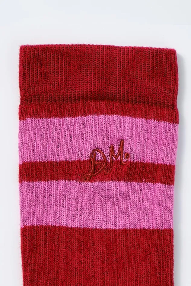 Women Cold Weather Accessories Damson Madder Calf Length Socks 8211 Red and Pink Stripe