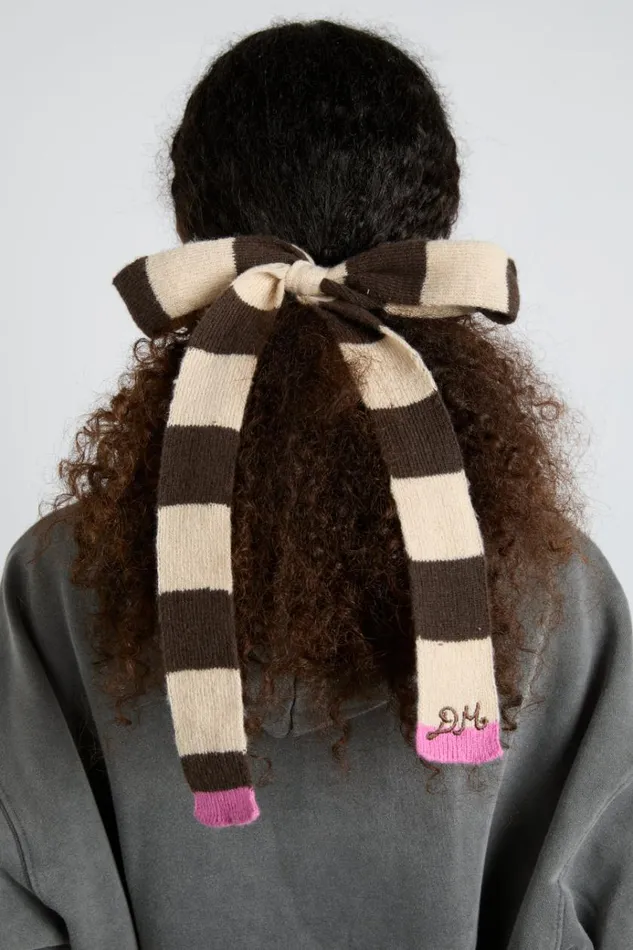 Women Cold Weather Accessories Damson Madder Knitted Hair Bow In Stripe 8211 Ecru and Choc Women Cold Weather Accessories Damson Madder Knitted Hair Bow In Stripe 8211 Ecru and Choc