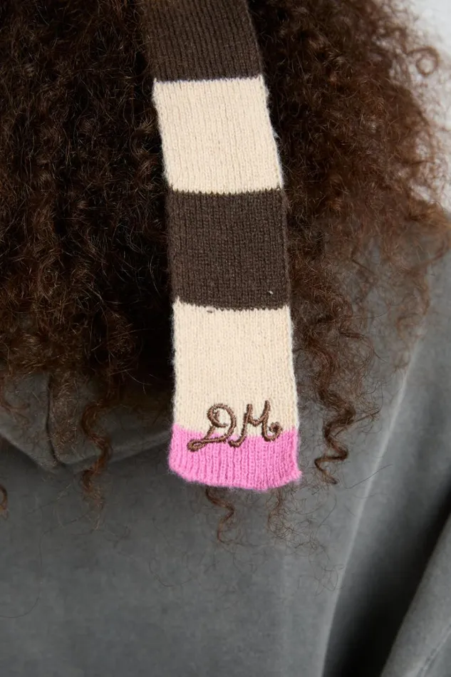 Women Cold Weather Accessories Damson Madder Knitted Hair Bow In Stripe 8211 Ecru and Choc