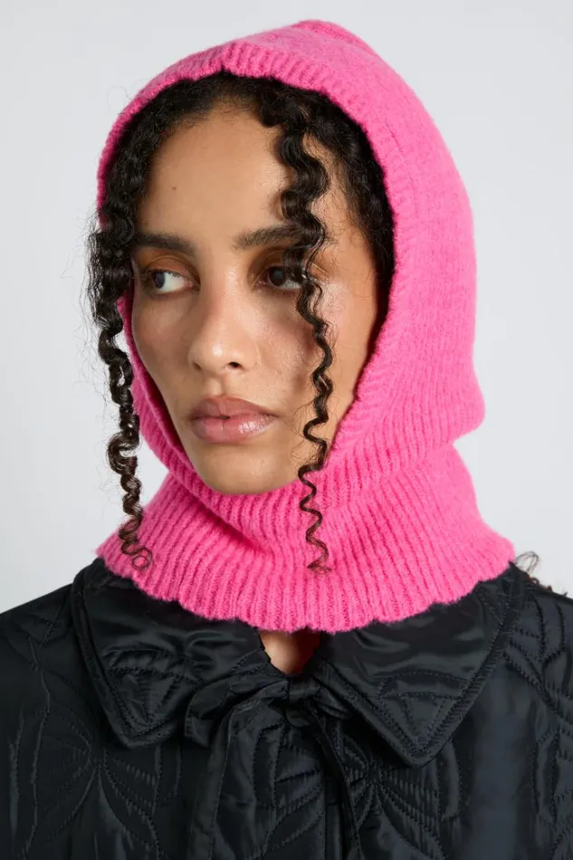 Women Cold Weather Accessories Damson Madder Scalloped Edge Hood In Pink