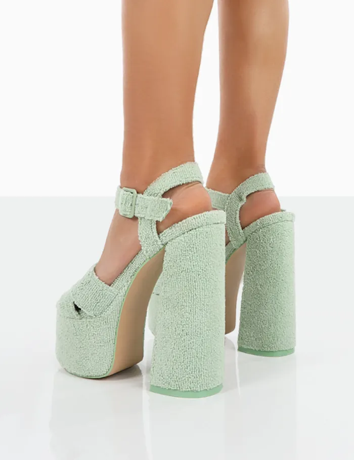 Women Content Mint Towelling Chunky Platform Sandal High Heels Green Public Desire Holiday