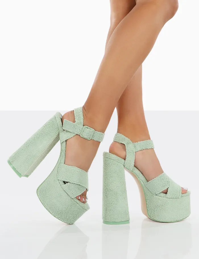 Women Content Mint Towelling Chunky Platform Sandal High Heels Green Public Desire Holiday