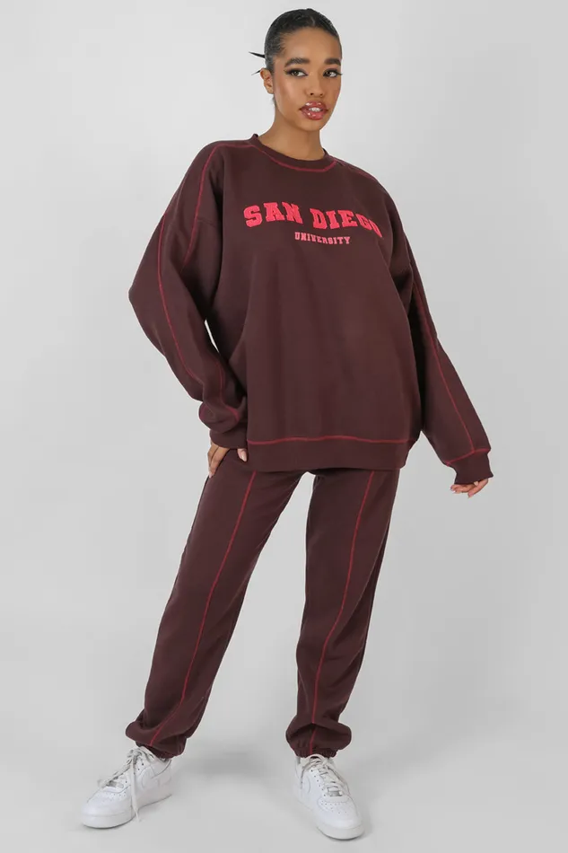 Women Contrast Stitch 90039s Joggers Aubergine Kaiia Burgundy Public Desire Jogger and Leggings