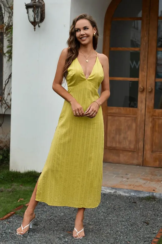 Women Cover Up Dresses Cupshe Ayla Vneck Backless Fitted Waisted Coverup Dress Yellow