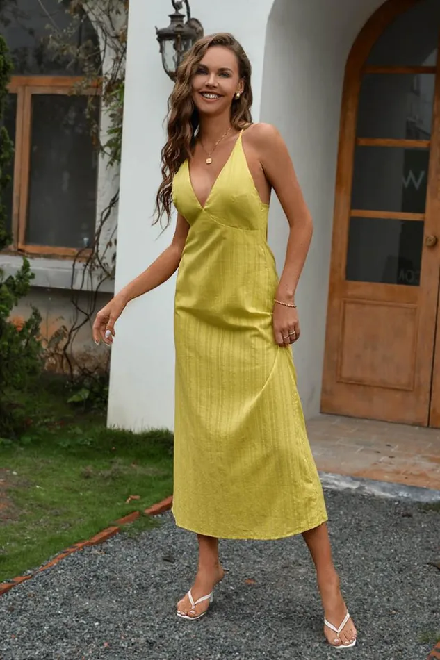 Women Cover Up Dresses Cupshe Ayla Vneck Backless Fitted Waisted Coverup Dress Yellow