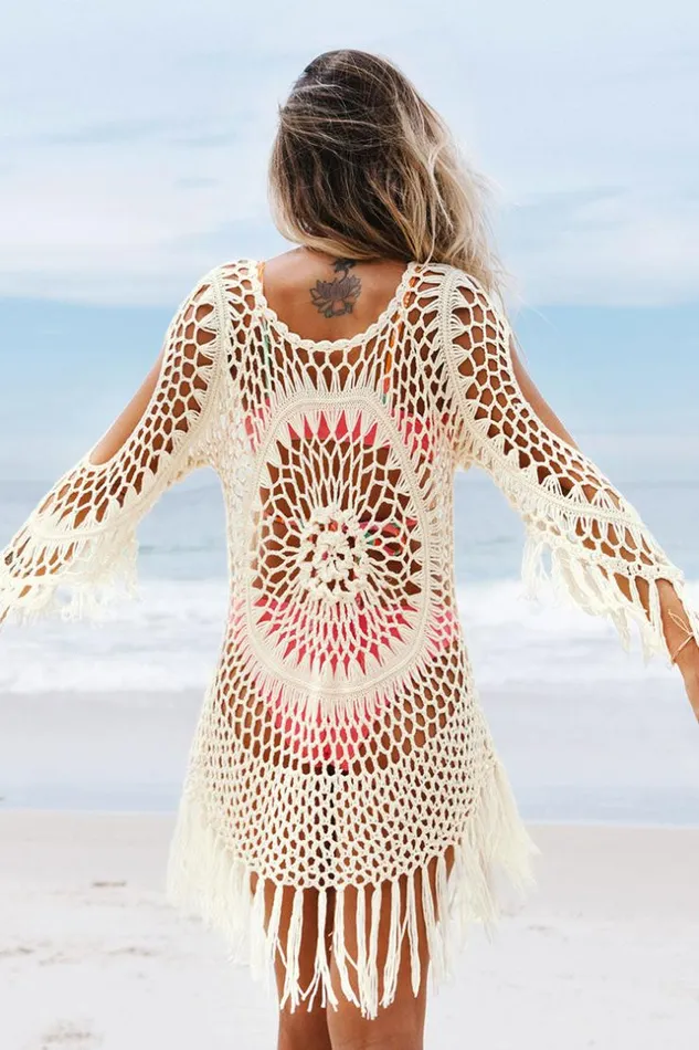 Women Cover Up Dresses Cupshe Desirae White Crochet Tassel Coverup Dress Beige