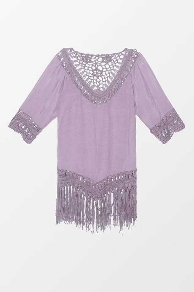 Women Cover Up Dresses Cupshe Sadie Crochet Fringe Half Sleeve Cover Up Purple