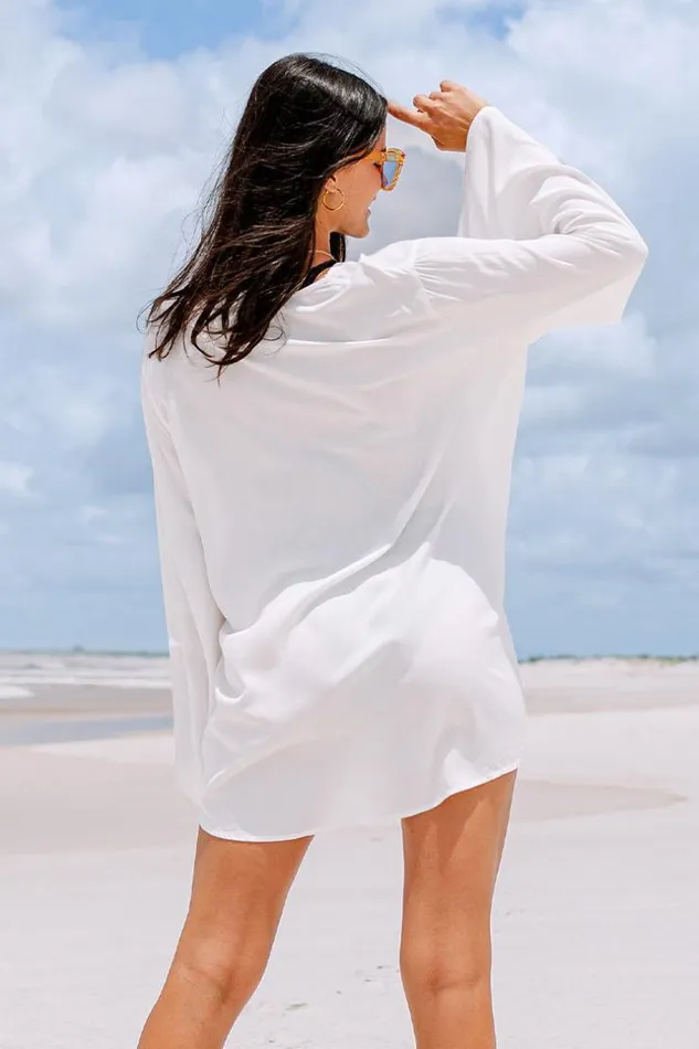 Women Cover Up Dresses Cupshe Sienna Vneck Loose Waisted Bell Sleeve Coverup Dress White