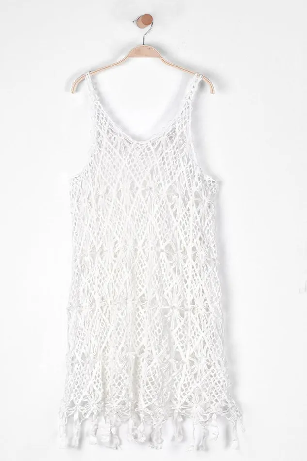 Women Cover Up Dresses Cupshe Sienna Vneck Tassel Crochet Coverup Dress White