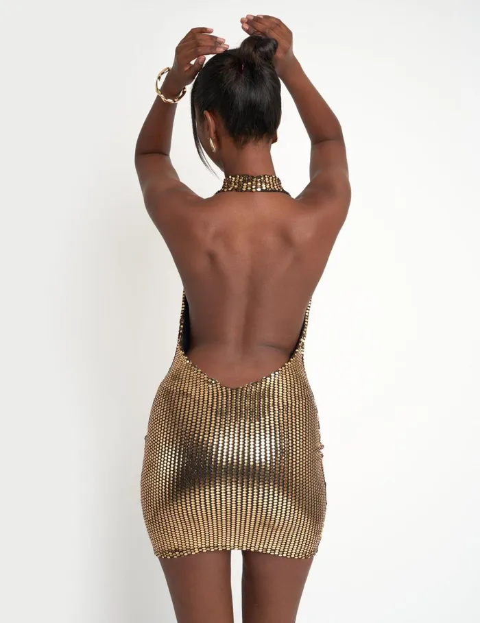 Women Cowl Neck Sequin Mini Dress Gold Gold Public Desire Party