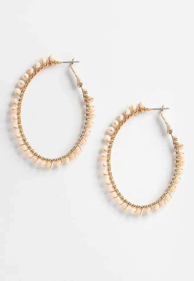 Women Cream Beaded Hoop Earrings Maurices Jewelry