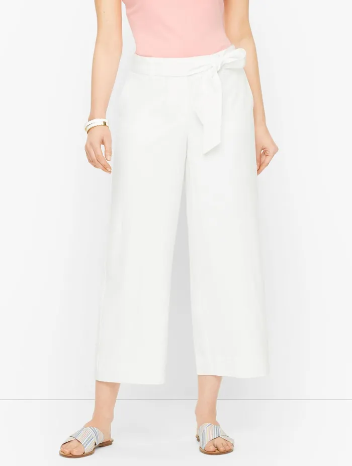 Women Crops Talbots Tie Waist Wide Leg Crop Pants White