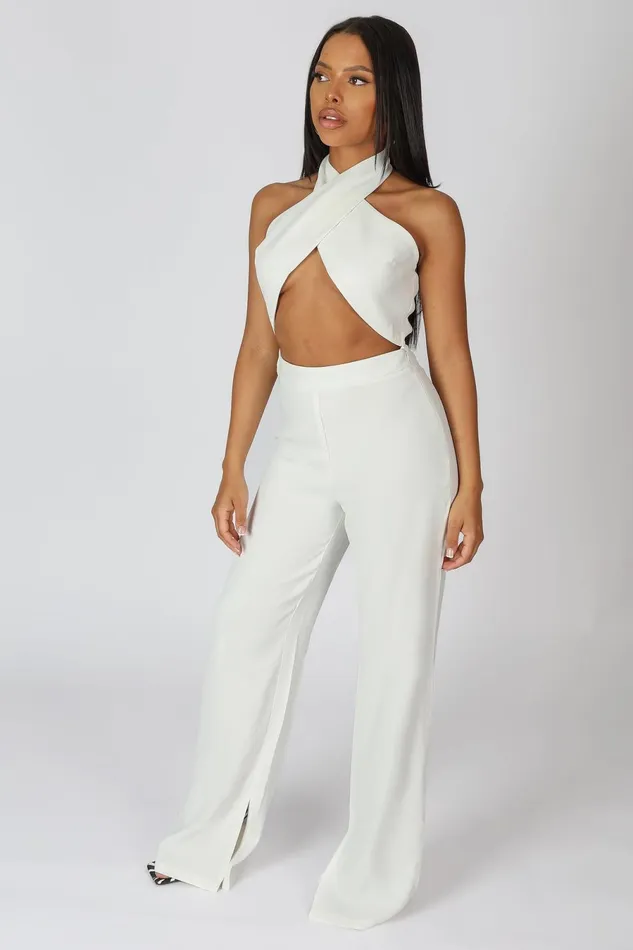 Women Cross Front Halter Wide Leg Jumpsuit White Kaiia White Public Desire Trousers Women Cross Front Halter Wide Leg Jumpsuit White Kaiia White Public Desire Trousers