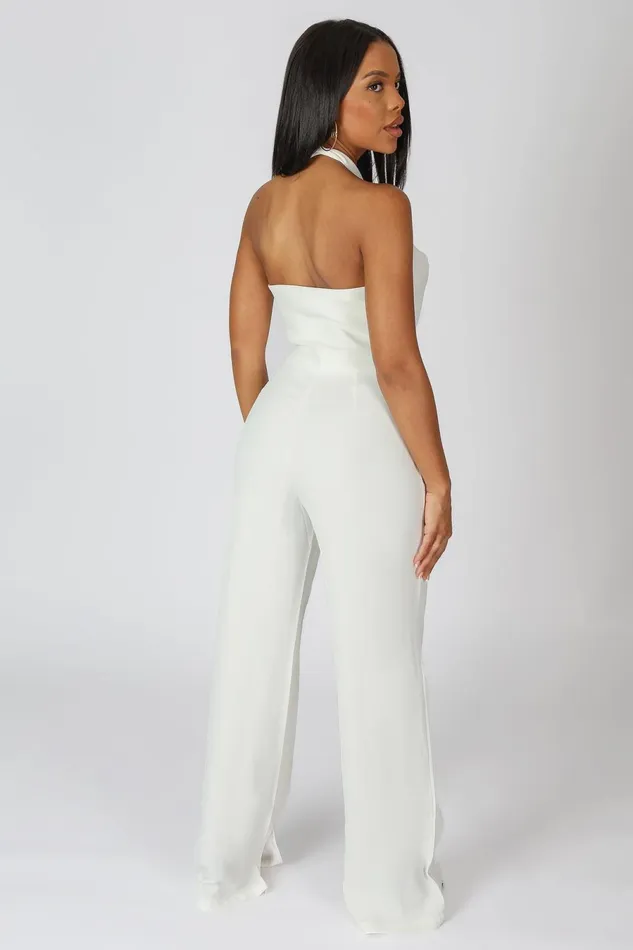 Women Cross Front Halter Wide Leg Jumpsuit White Kaiia White Public Desire Trousers