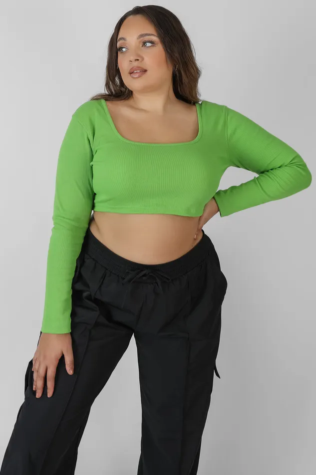 Women Curve Long Sleeve Square Neck Crop Top Green Kaiia Green Public Desire Tops Women Curve Long Sleeve Square Neck Crop Top Green Kaiia Green Public Desire Tops