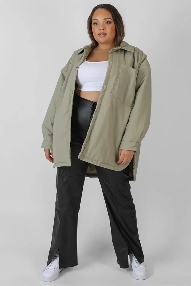 Women Curve Padded Oversized Shacket Elm Kaiia Green Public Desire Outerwear and Jackets