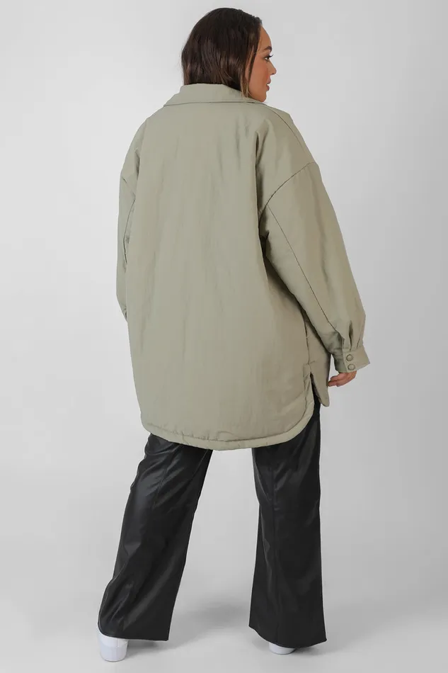 Women Curve Padded Oversized Shacket Elm Kaiia Green Public Desire Outerwear and Jackets
