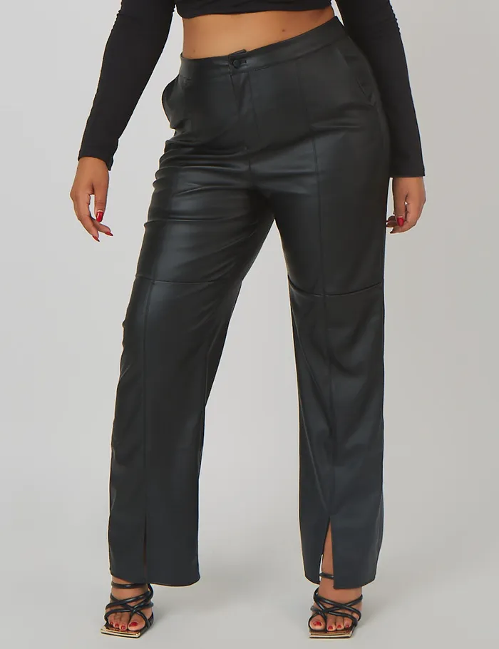 Women Curve Pu Seam Front Split Detail Trousers Black Kaiia Black Public Desire Trousers