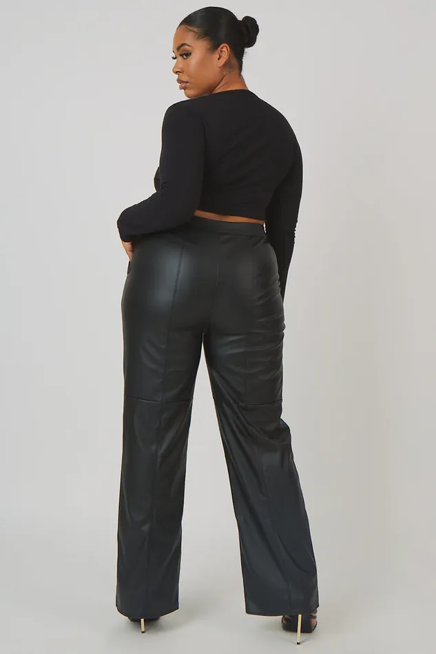 Women Curve Pu Seam Front Split Detail Trousers Black Kaiia Black Public Desire Trousers