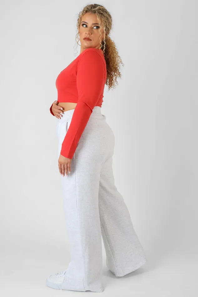 Women Curve Scoop Neck Long Sleeve Crop Top Red Kaiia Red Public Desire Tops