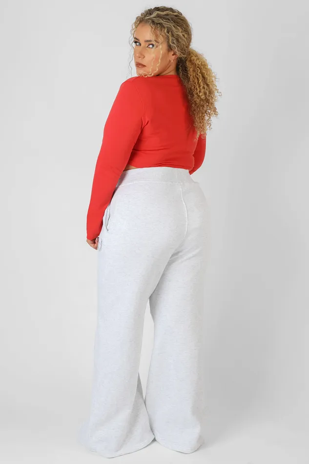 Women Curve Scoop Neck Long Sleeve Crop Top Red Kaiia Red Public Desire Tops