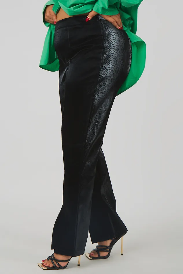 Women Curve Snakeskin Pu Split Hem Trousers Black Kaiia Black Public Desire Trousers