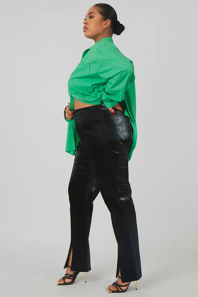 Women Curve Snakeskin Pu Split Hem Trousers Black Kaiia Black Public Desire Trousers