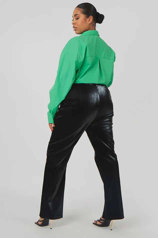 Women Curve Snakeskin Pu Split Hem Trousers Black Kaiia Black Public Desire Trousers