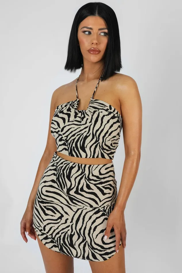 Women Curved Hem Skirt Zebra Stone Kaiia Multi Public Desire Skirts