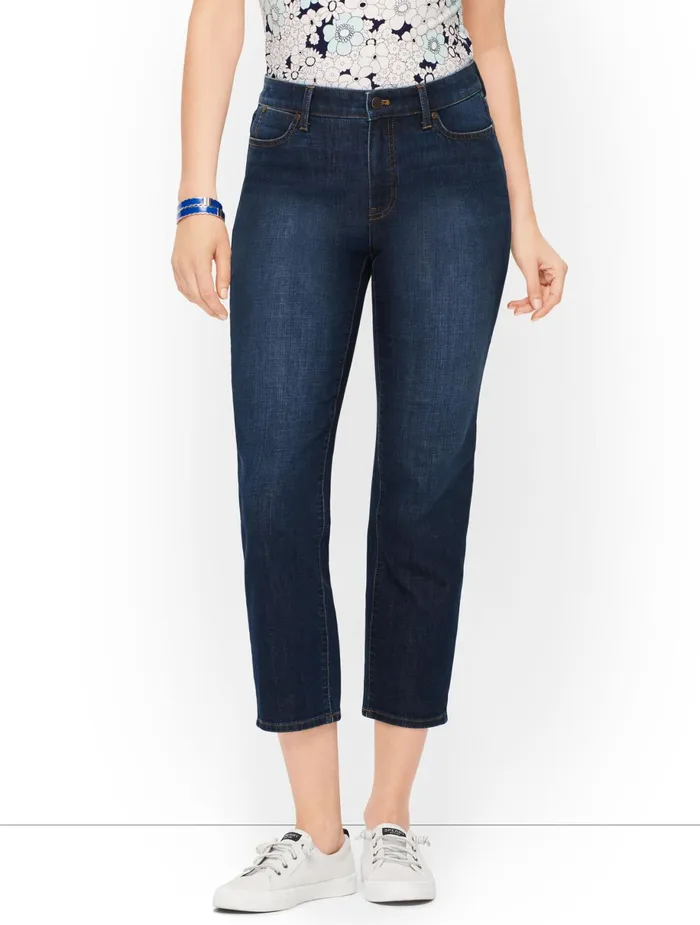 Women Curvy Fit Talbots Plus Size Straight Leg Crop Jeans Baltic Wash